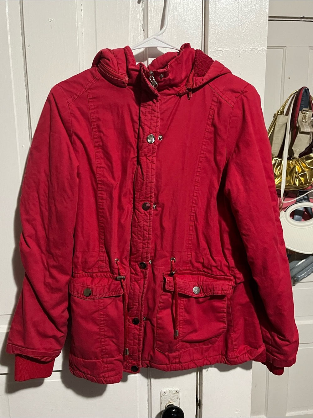 YMI Red Hooded Puffer Coat with Front Pockets